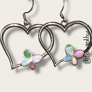 Sterling Silver Dangle Earrings – Mother-of-Pearl Front – Hearts – 925